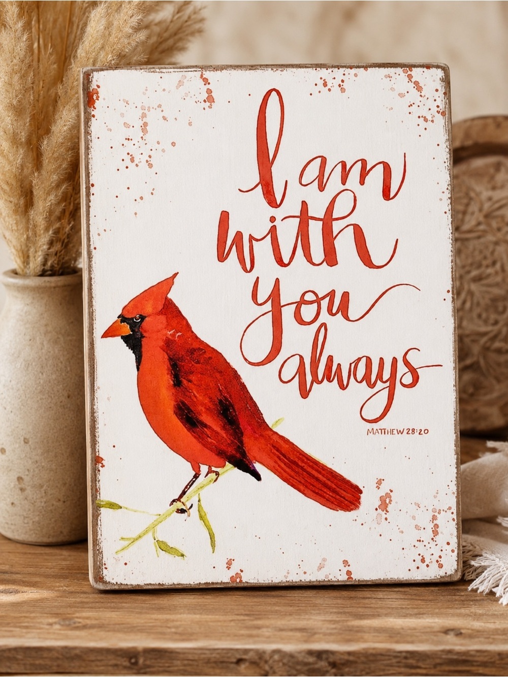 Glory Haus Red Cardinal Bird “I am with You Always” Block Canvas Home‎ Decor